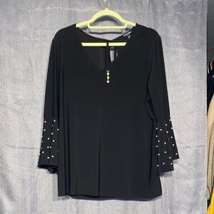 Roz & Ali Black Top with Pearl Accents